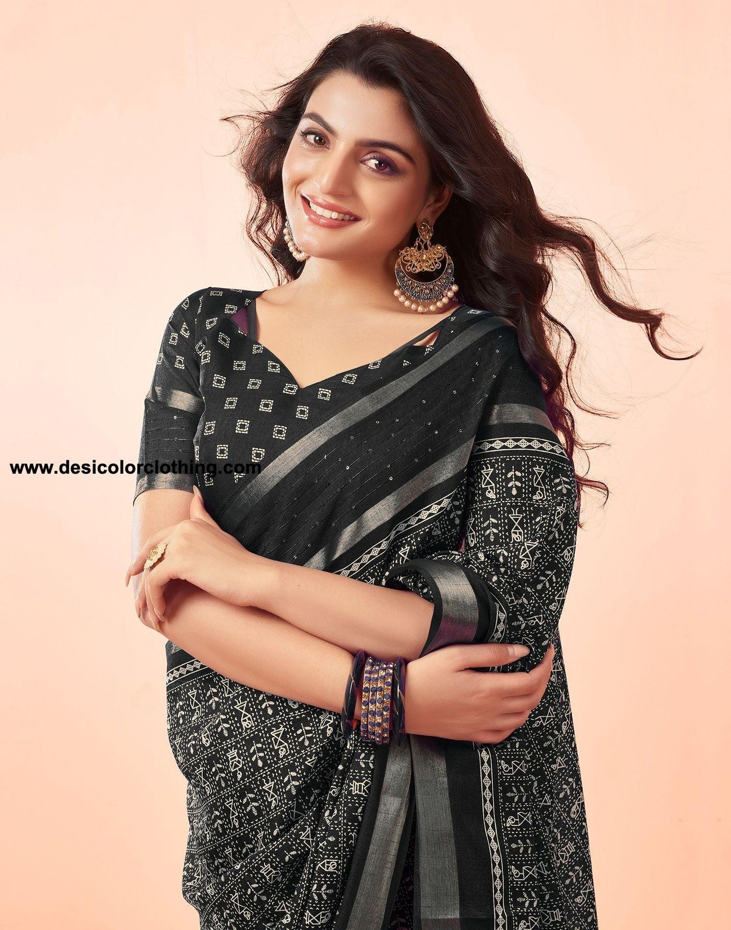 Black Printed Cotton Saree