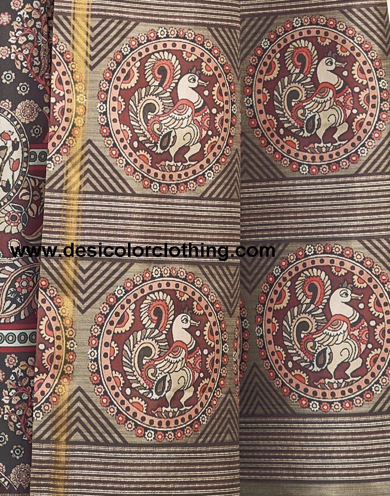 Brown Silk Printed Ready To Wear