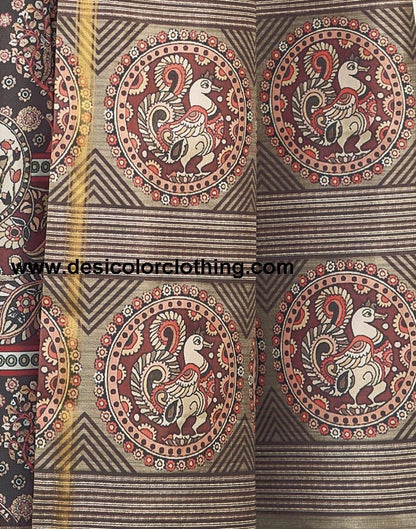 Brown Silk Printed Ready To Wear