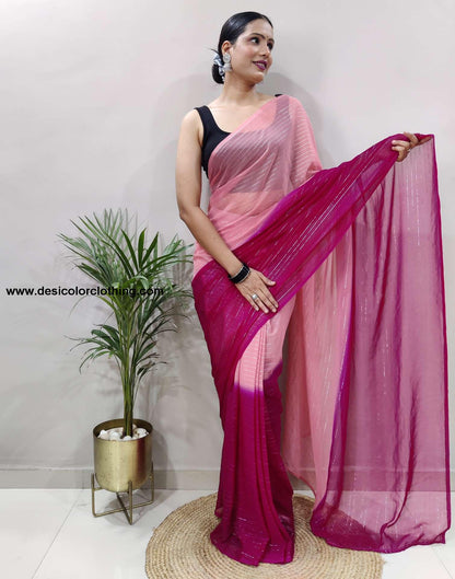 Peach Plain Georgette Pre-draped Saree