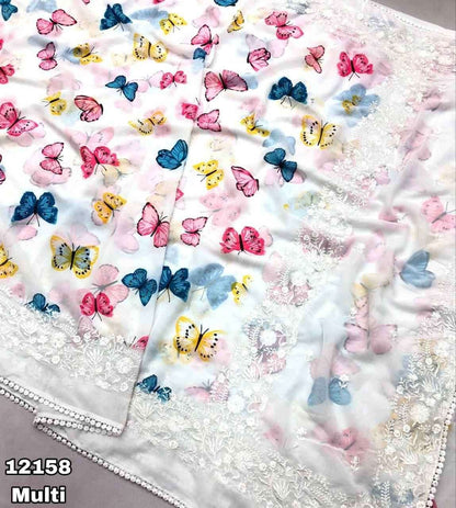 Isadora Chiffon Floral Digital Print with Embroidery - Restocked!
