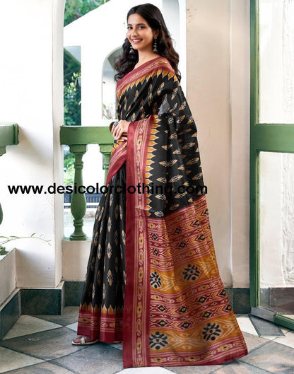 Black Silk Printed Saree