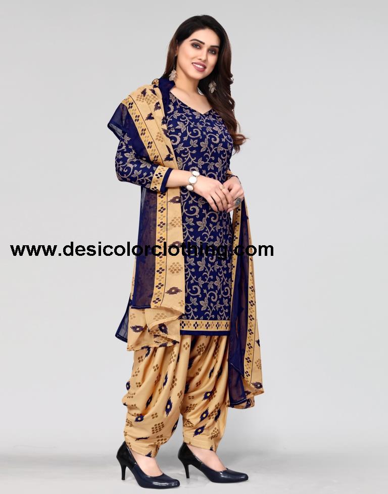 Blue Printed Unstitched Salwar Suit Material
