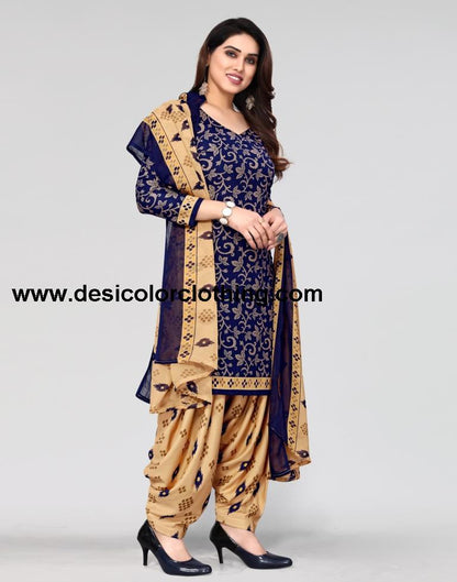 Blue Printed Unstitched Salwar Suit Material