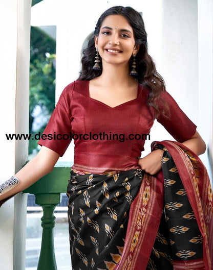 Black Silk Printed Saree