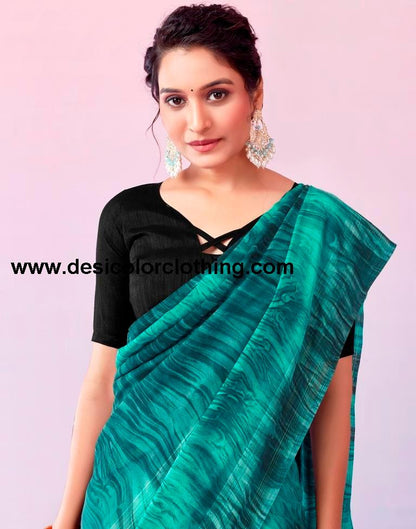 Turquoise Georgette Printed Ready to Wear Saree