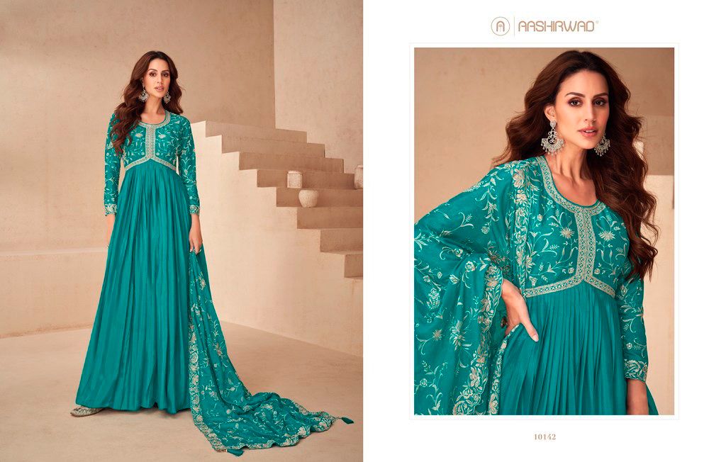 Product Image - KESARIYA BY AASHIRWAD - Designer Georgette Saree for Festive and Wedding Wear