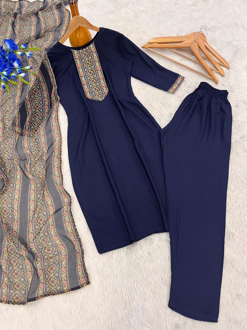 Product Image - Elegant Reyon Suit Set with Georgette Dupatta - Morni Creation