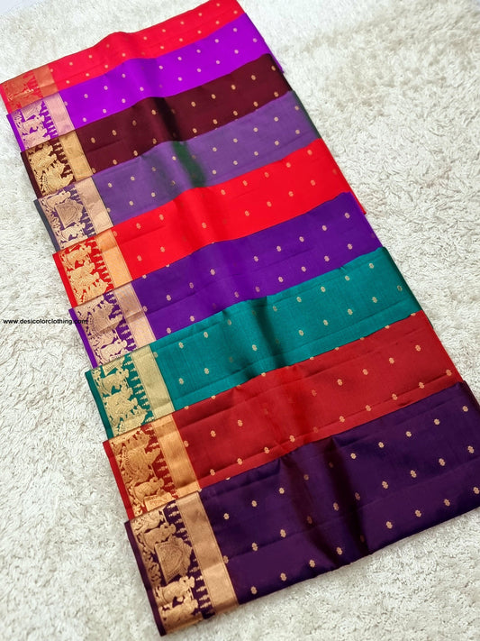 Kanchipuram 100% Pure Handwoven Silk Saree with Pallakku Border