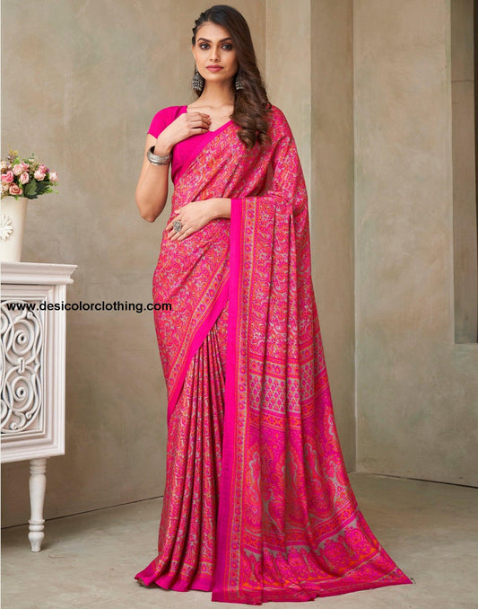 Pink Silk Printed Saree