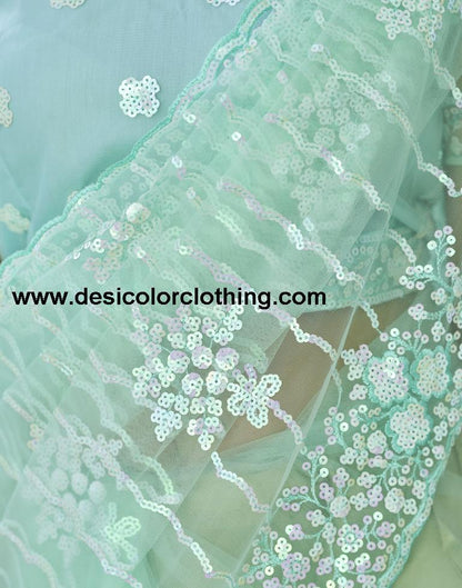Pista Green  Plain Net Saree