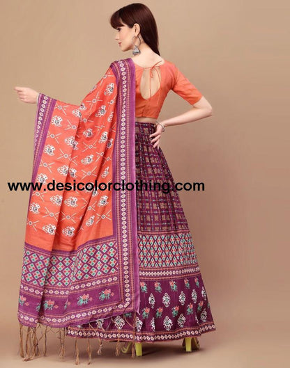 Wine Printed Lehenga Choli