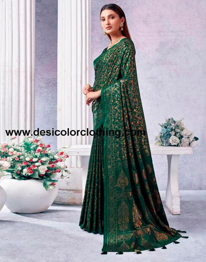 Dark Green Silk Printed Saree