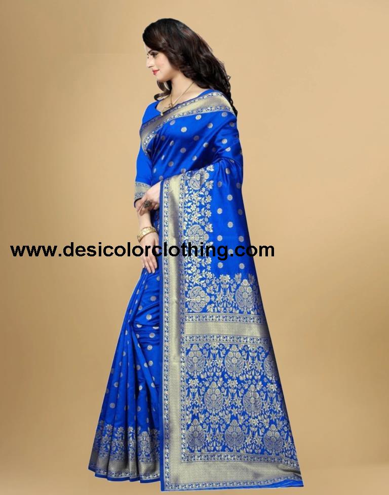 Blue Jacquard Banarasi Silk Saree