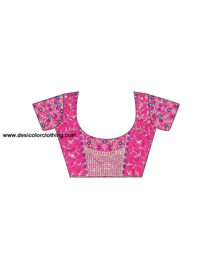 Rani Pink Art Silk Blouse with Dark Teal Blue Poly Silk Saree