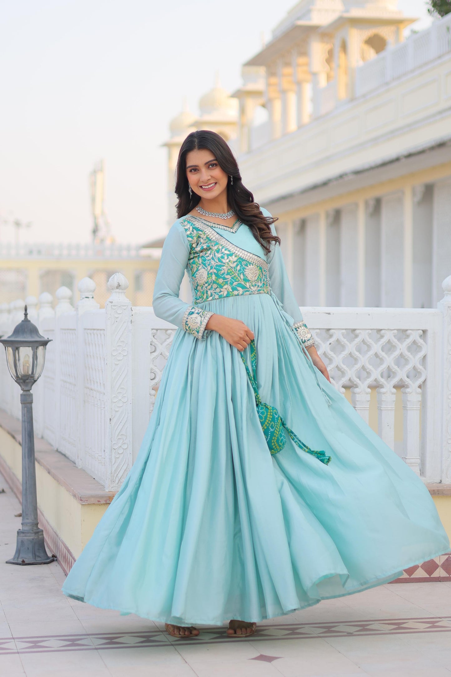 Product Image - Designer Bandhej Long Gown with Jacket | Festive & Wedding Saree Outfit