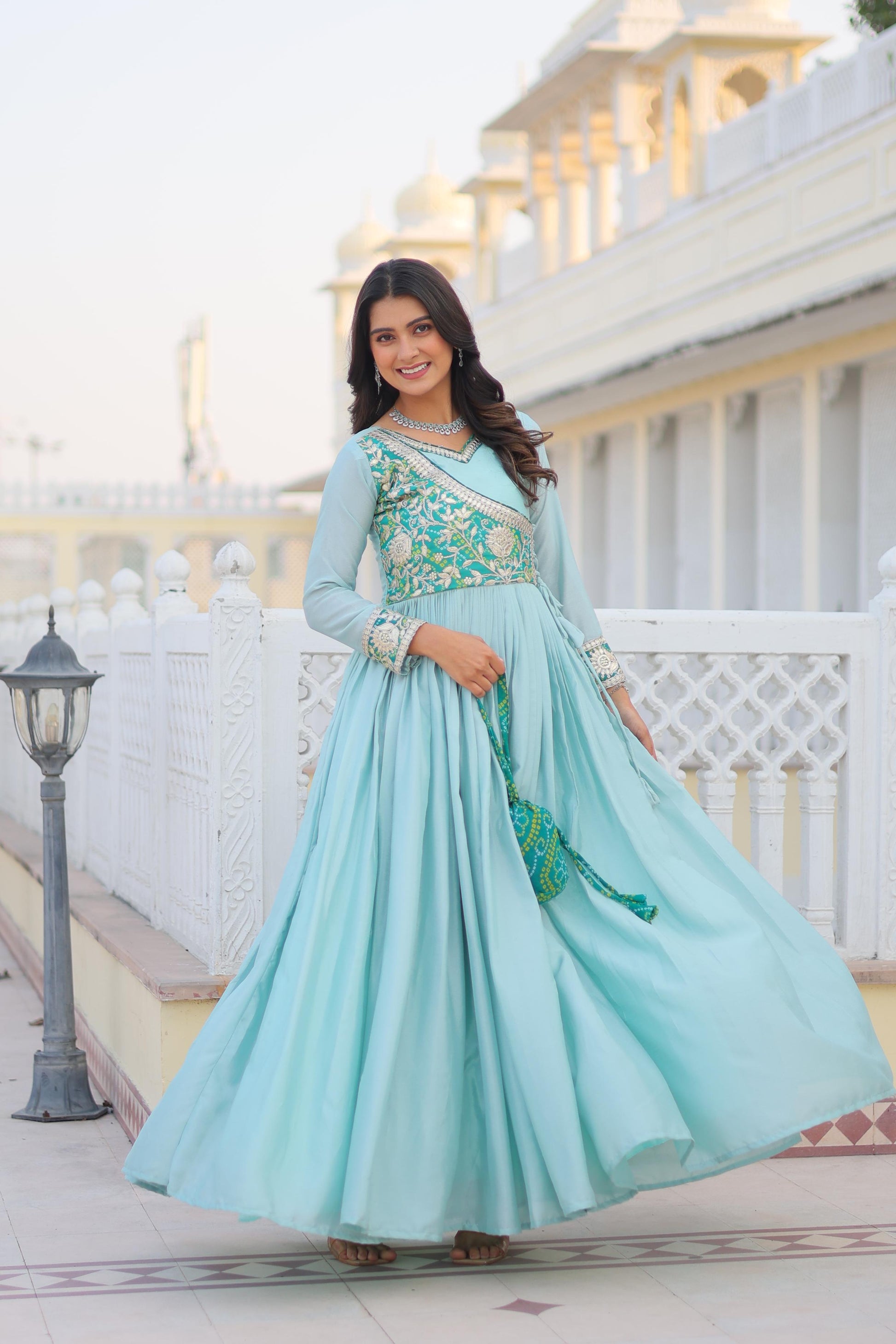 Product Image - Designer Bandhej Long Gown with Jacket | Festive & Wedding Saree Outfit