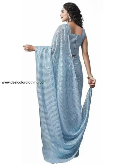 Sky Blue Sequence Saree