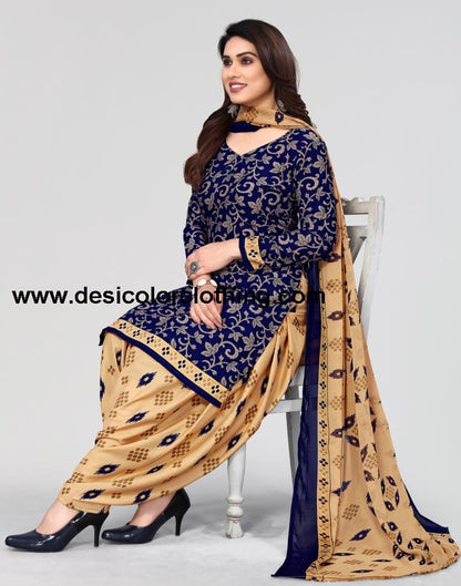 Blue Printed Unstitched Salwar Suit Material