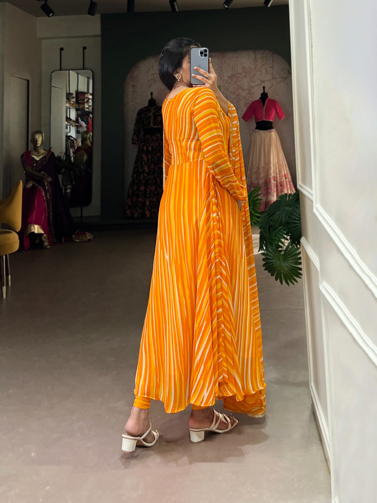 Product Image - Elegant Georgette Gown with Leheriya Print - Festive Wear