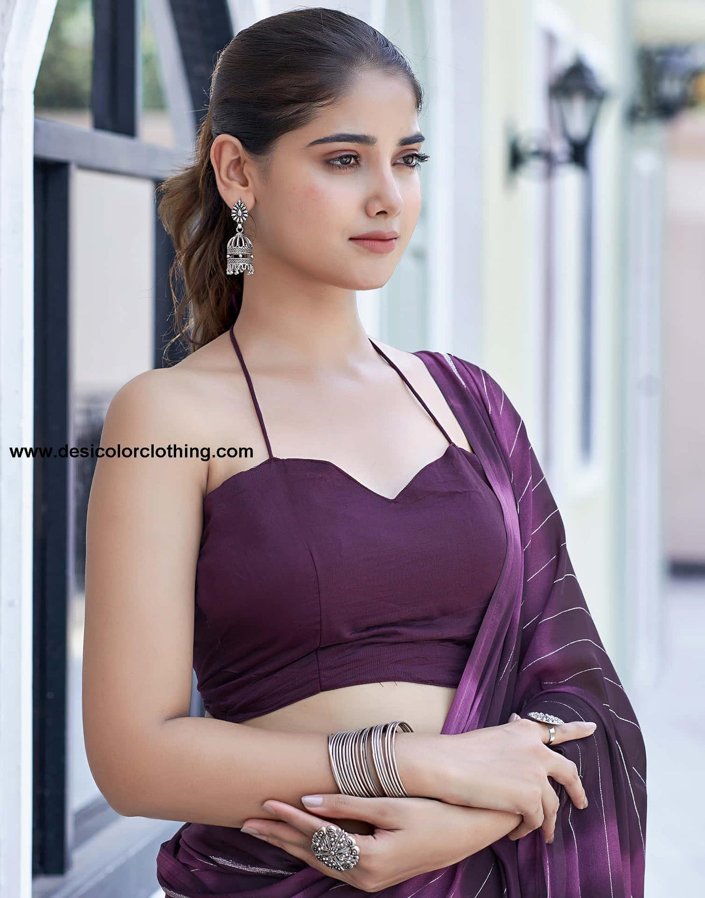 Wine Georgette Printed Leheriya Saree