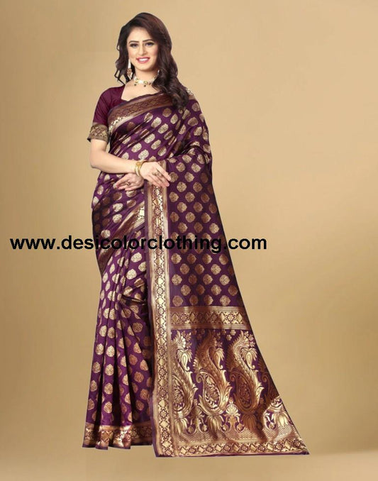Purple Jacquard Banarasi Silk Saree