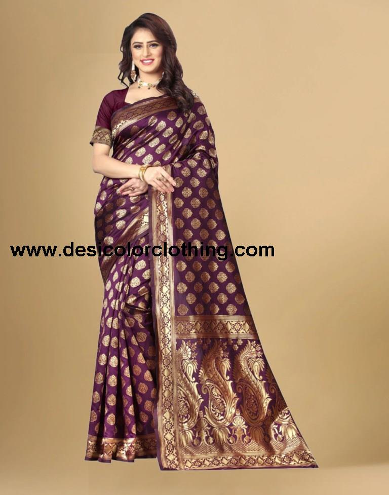 Purple Jacquard Banarasi Silk Saree