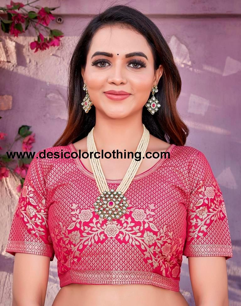 Pink Cotton Woven Saree