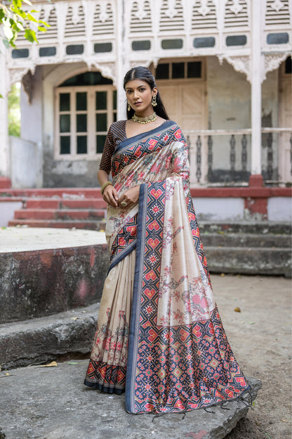 Product Image - Yogita Patola Designer Saree in Tussar Silk with Patola Print