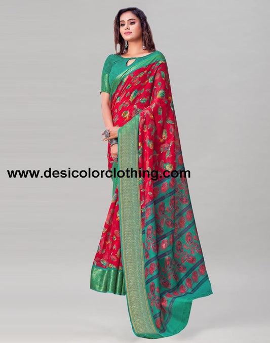 Red Cotton Printed Saree | 1970S7660