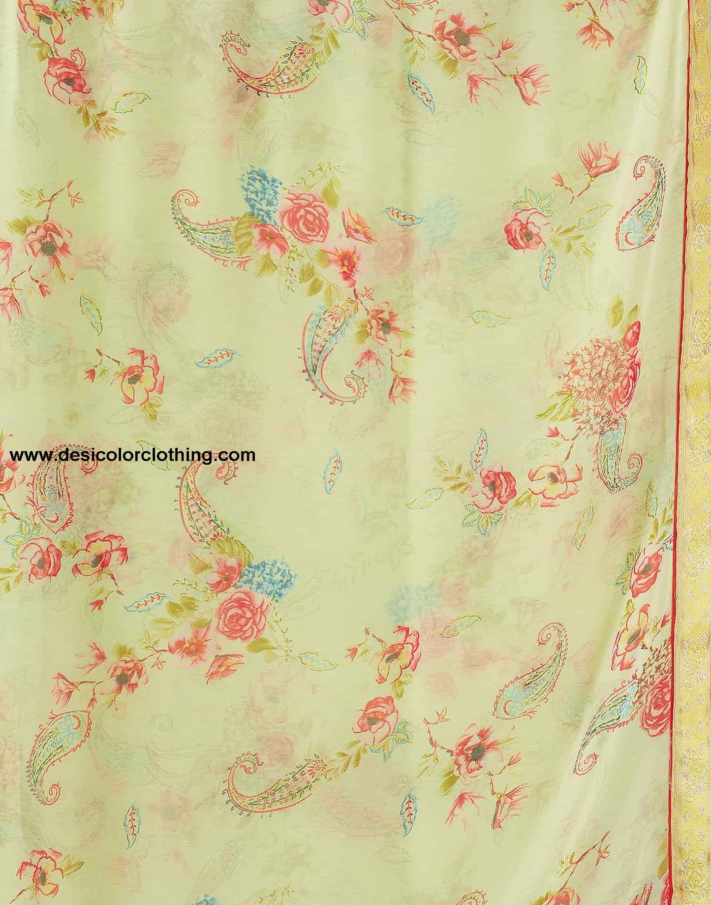 Yellow Printed Chiffon Saree