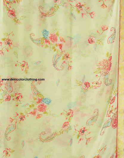 Yellow Printed Chiffon Saree