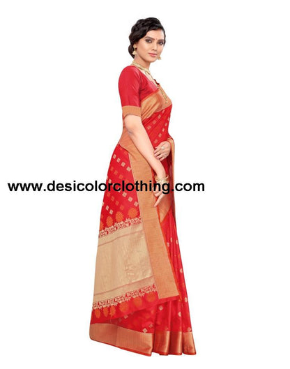 Red Coloured Poly Silk Jacquard Partywear saree