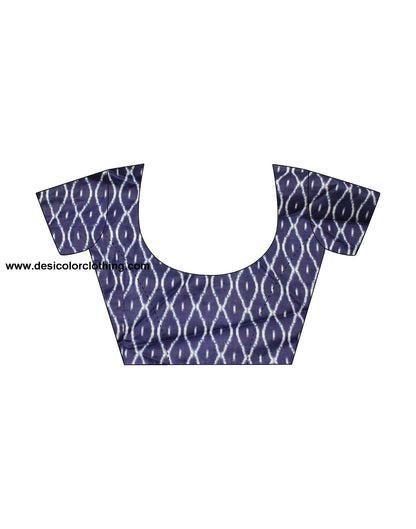 Dark Blue Printed Cotton Pre-Draped Saree