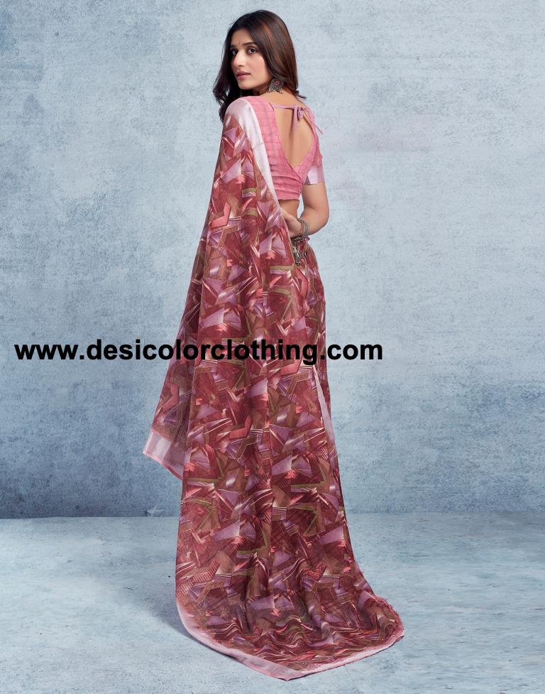 Wine Linen Printed  Saree