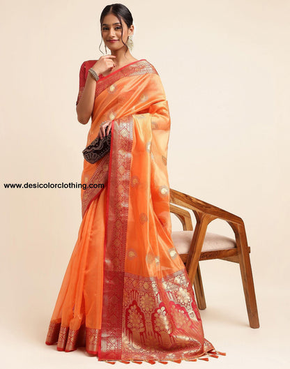Orange Silk Banarasi Saree