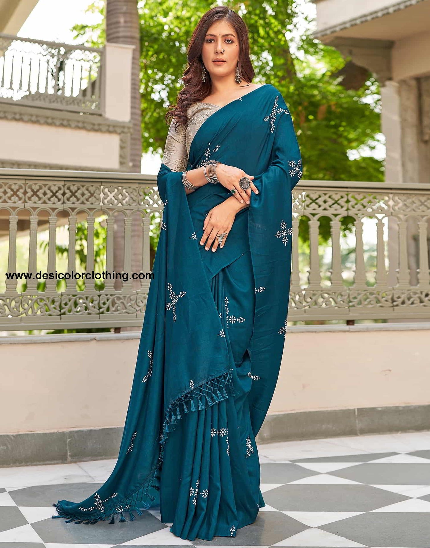 Blue Printed Cotton Saree