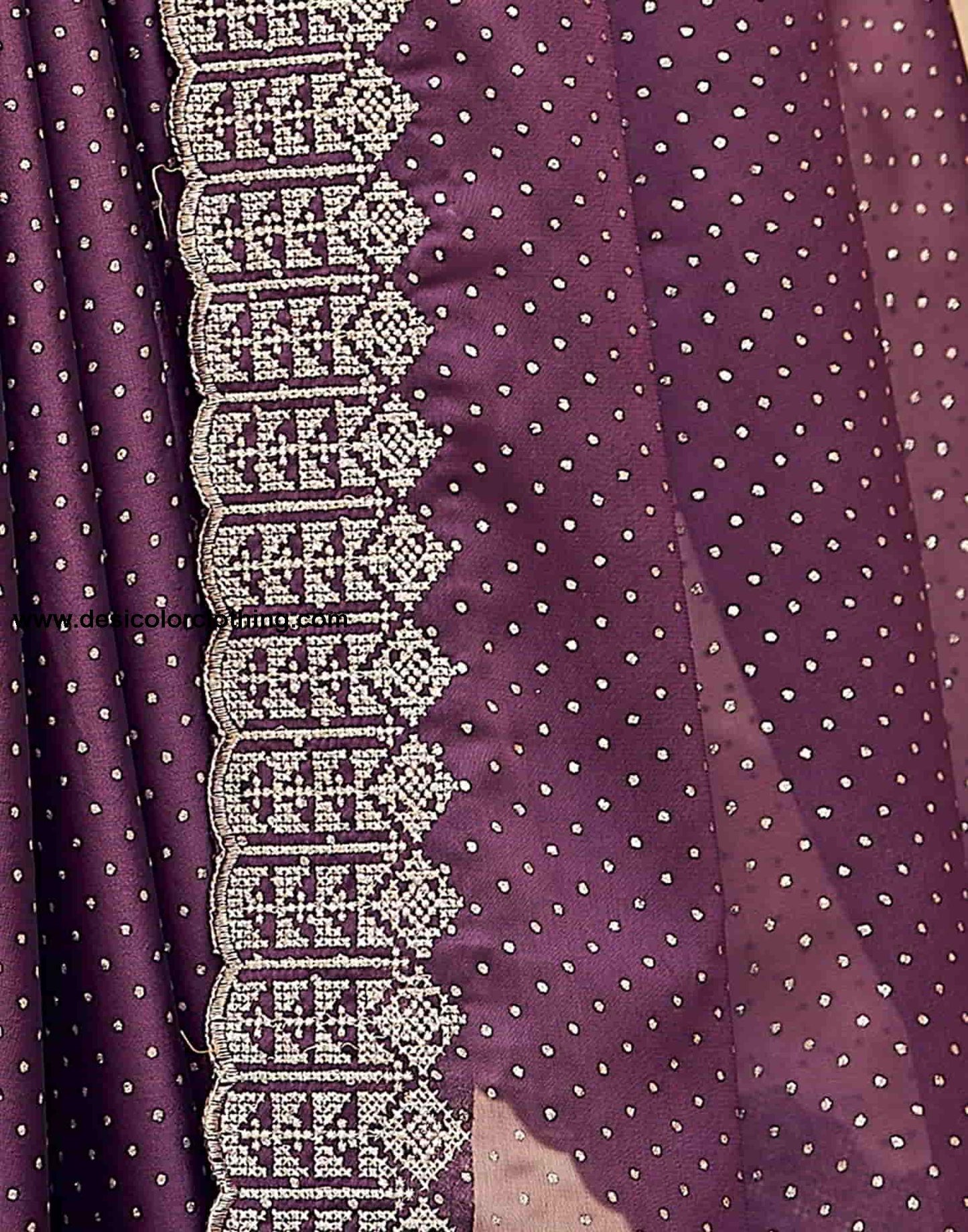 Purple Swarovski Georgette Embroidery Saree