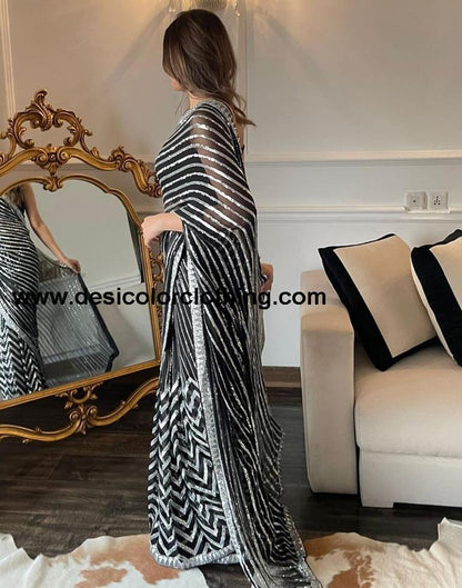 Black Georgette Plain Sarees