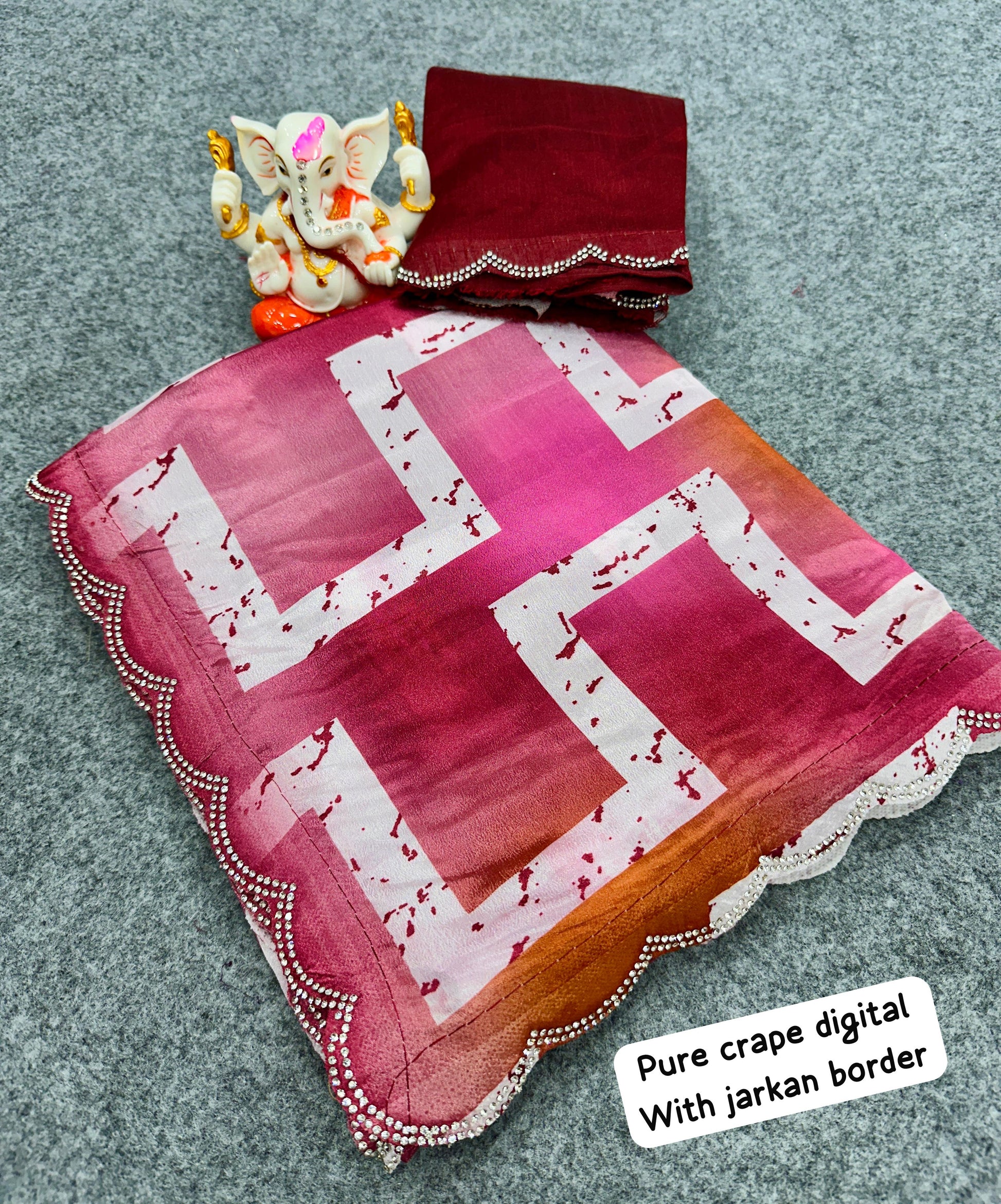 Product Image - Elegant Designer Wedding Saree | Georgette Fabric with Digital Print & Embroidery