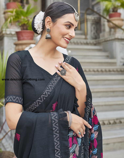 Blue Embroidery Georgette Stone Work Saree