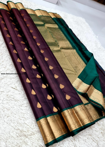 Kanchipuram 100% Pure Korvai Pattern Gold Zari Silk Saree