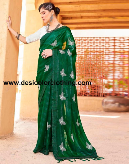 Bottle Green Chiffon Plain Ready To Wear