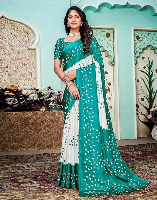 Rama Green Printed Chiffon Saree