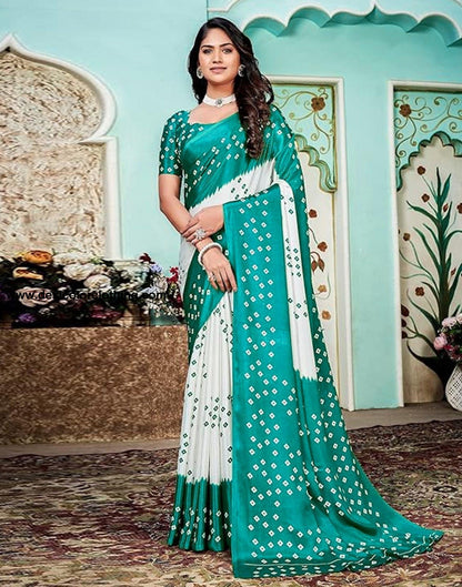 Rama Green Printed Chiffon Saree