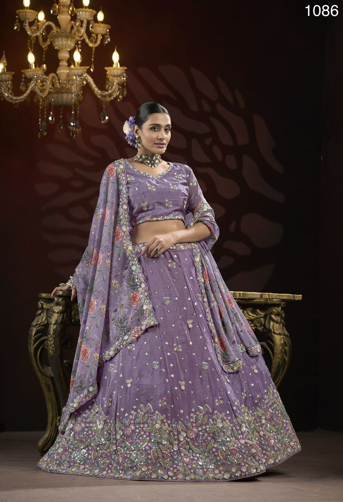 Product Image - Alluring Look Designer Embroidery and Flower Pattern Dupatta Lehengacholi