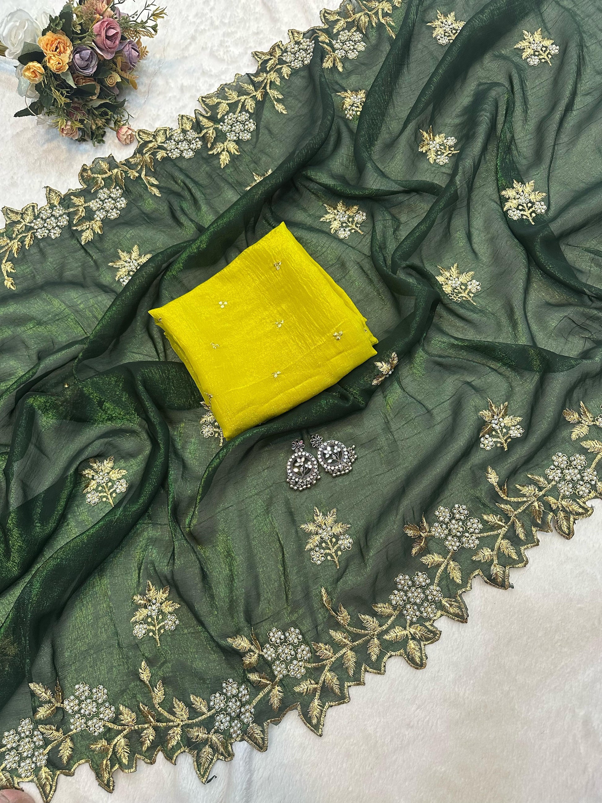 Product Image - Crunchy Crush Soft Saree with Exquisite Embroidery