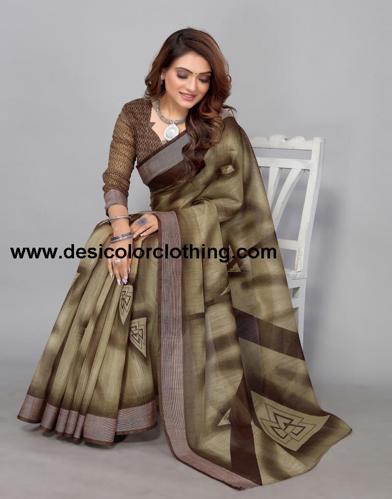 Brown Cotton Saree