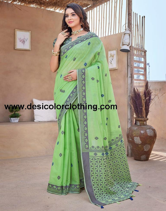 Pista Green Silk Plain Sarees