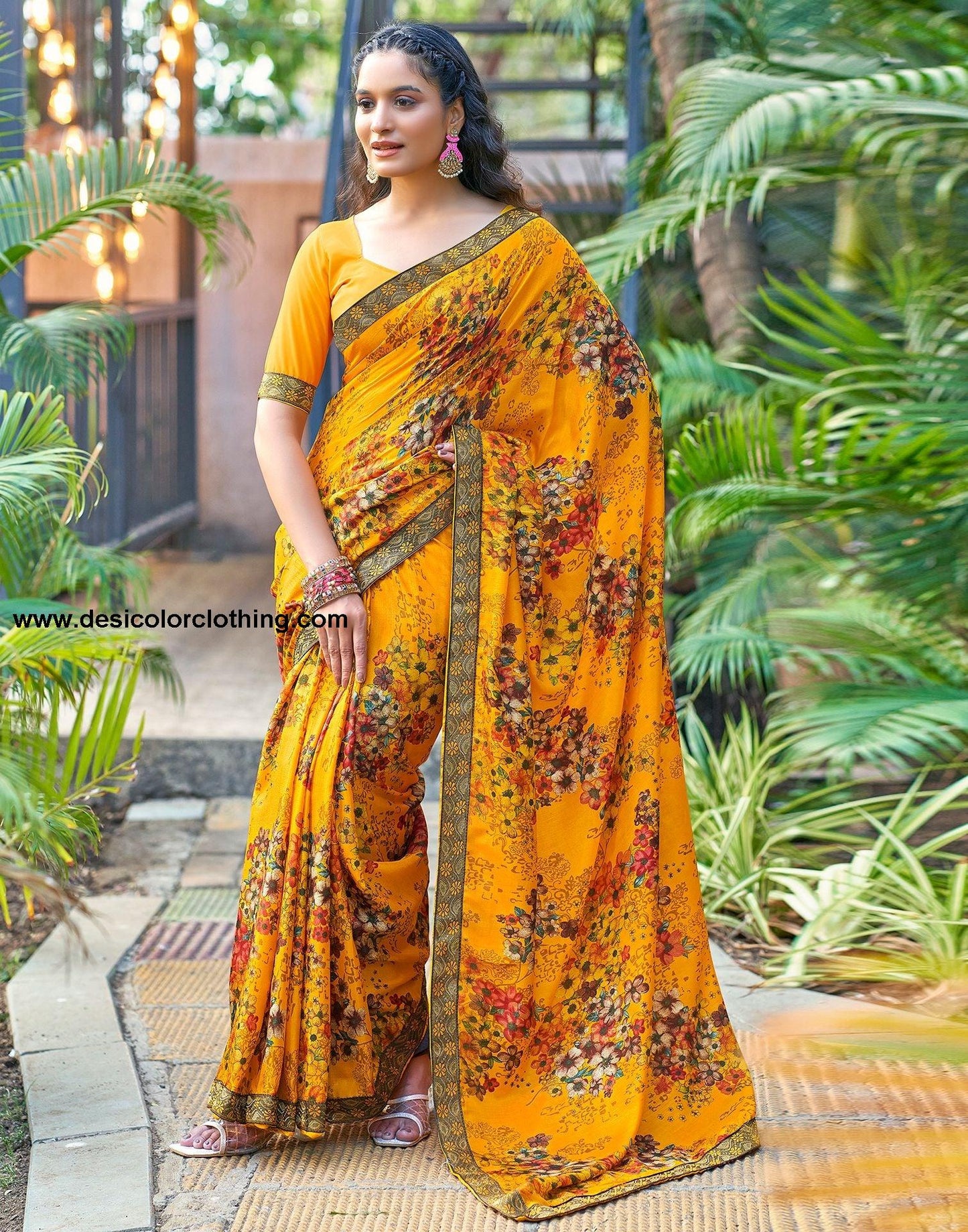 Turmeric Yellow Printed Silk Saree